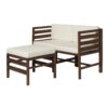Contemporary 3 Piece Modular Acacia Wood Left And Right Arm Chairs And Ottoman - Dark Brown - Image 3