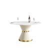 53.15" Modern Artificial Stone Round Carbon Steel Base Dining Table, Can Accommodate 6 People - White - Image 3