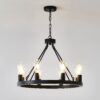 6 Light (No Bulbs) Wagon Wheel Chandelier Farmhouse Modern Small Round Chandelier For Living Room Kitchen Island Foyer Hallway Entryway Bedroom Dining Room Light Fixture Ceiling Hanging - Matte Black - Image 15