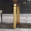 63" Artificial Stone Curved Golden Metal Leg Dining Table, 6 People - Black / Gold - Image 8