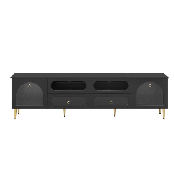 Retro TV Stand, Entertainment Center Media Console Cabinet With 6 Metal Legs, 2 Cabinets, 4 Drawers And Anti-Tip Device For Living Room, Up To 85" - Black
