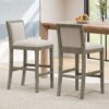 Bar Stools (Set of 2), Rubber Wood Frame, Retro Bar Chairs Suitable For Kitchen Island - Beige / Gray - Image 5