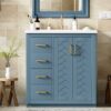Bathroom Vanity With Ceramic Sink Combo, Frame Bathroom Storage Cabinet, Freestanding Vanity Set With 3 Drawers & Soft Closing Doors - Indigo - Image 26