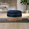 Yolanda - Round Upholstered Accent Ottoman - Navy Blue / Gold - Image 8