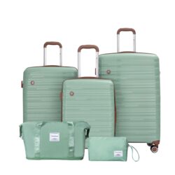 5 Piece Set (20"24"28 +A Travel Bag And A Toiletry Bag), Pp Hardshell Carry On Luggage Set With Tsa Lock Carry On Suitcase Luggage Durable Suitcase - Green