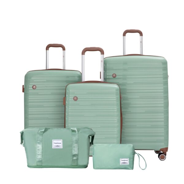 5 Piece Set (20"24"28 +A Travel Bag And A Toiletry Bag), Pp Hardshell Carry On Luggage Set With Tsa Lock Carry On Suitcase Luggage Durable Suitcase - Green