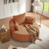 360° Swivel Chair Accent Barrel Chair Swivel Round Sofa Chair With 3 Removable Pillows For Living Room, Office And Hotel - Orange Red - Image 13
