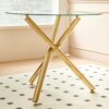 Dining Table With Metal Leg And Glass, Modern Space Saving Kitchen Table For Living Room - Golden - Image 5