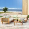 Premium Outdoor Sofa Set With Waterproof Cushions Sectional Seating Group With Acacia Wood And Wicker - Brown Mix / Beige - Image 2