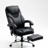 Massage Reclining Office Chair With Footrest, High Back Computer Chair Home Desk Ergonomic Executive Office Chair With Armrests, Adjustable Height - Black - Image 9