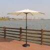 8.8' Outdoor Aluminum Patio Umbrella, Patio Umbrella, Market Umbrella With 33 Pounds Round Resin Umbrella Base, Push Button Tilt And Crank Lift - Creme - Image 2