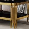 Top And Bottom Double Layer Tempered Glass Coffee Table And Mirror Finished Stainless Steel Frame - Black / Gold - Image 6