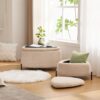 2 Piece Upholstered Storage Ottoman Set With Metal Legs Foot Stool Coffee Side Table Reversible Lid Light - Light Camel - Image 5