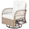 3 Piece Outdoor Chair & Table Set Chat Set 2 Person Rattan Seating Group With 2 Swiveling And Rocking Chairs And A Square Table For Garden, Patio, Or Balcony - Natural - Image 22