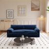 Queen Pull Out Sofa Bed, 3 In 1 Convertible Sleeper Sofa With Side Storage Multifunctional Velvet Loveseat Bed For Living Room - Blue - Image 7