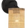 Reef - Single Lights Wall Sconce With Natural Shade Rustic Wicker Wall Light - Black / Rattan - Image 2
