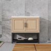 Modern Freestanding 36" Bathroom Vanity With Ceramic Sink, Hot And Cold Faucet, Storage Cabinet & Open Iron Shelf - Natural - Image 2
