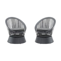 Modern Swivel Wicker Lounge Chair Set With Rattan And Iron Frame, Round Design - Gray
