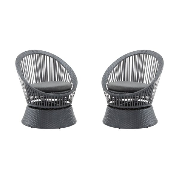 Modern Swivel Wicker Lounge Chair Set With Rattan And Iron Frame, Round Design - Gray