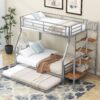 Twin Over Full Size Metal Bunk Bed With Trundle And Storage Staircase - Silver - Image 2