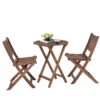 3 Piece Acacia Bistro Set, Folding Patio Furniture For Garden Backyard Balcony Porch With 1 Coffee Table And 2 Foldable Chairs - Natural Stained - Image 7