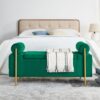 Elegant Upholstered Velvet Storage Bench With Cylindrical Arms And Iron Legs - Green - Image 6