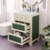 Bathroom Vanity With Ceramic Sink, Bathroom Vanity Cabinet With 2 Drawers, Wooden Bathroom Sink Cabinet - Beige / Green - Image 4