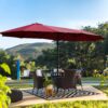 15 X 9 Ft Large Double Sided Rectangular Outdoor Twin Patio Market Umbrella With Light And Base - Red - Image 4