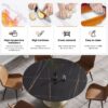 59.05" Modern Artificial Stone Round Carbon Steel Base Dining Table, Can Accommodate 6 People - Black / White - Image 5