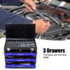 20'' Portable 3 Drawer Steel Toolbox, 4 Layers Of Tools With Metal Latches, With Top Storage Tray And Carrying Handle, Multi Function Tool Storage For Garage, Home, Or Workbench - Black / Blue - Image 13