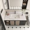Bianco Carrara Venato 43" Marble Vanity Top With 1 Pre Drilled Faucet Hole Sintered Stone Bathroom Vanity Top With Undermount Rectangular Sink And 4" Backsplash - White - Image 2