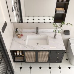 Bianco Carrara Venato 43" Marble Vanity Top With 1 Pre Drilled Faucet Hole Sintered Stone Bathroom Vanity Top With Undermount Rectangular Sink And 4" Backsplash - White
