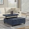 Harrison - Large Square Coffee Table Storage Ottoman - Blue - Image 4