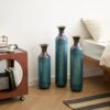 Modern Droplet Shaped Floor Vase Set, Glazed Metal Decorative Vases 3 Piece Home Decor - Aqua Blue - Image 12