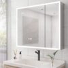 Bathroom Medicine Cabinet With Lights, LED Medicine Cabinet With Mirror, Double Door Lighted Medicine Cabinet With Defogger, Dimmer, Clock & Temp Display, 2 Outlets & USB Ports - Silver - Image 11