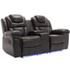 3 Pieces Recliner Sofa Sets Home Theater Seating Manual Recliner Chair With Center Console And Led Light Strip For Living Room - Brown - Image 17