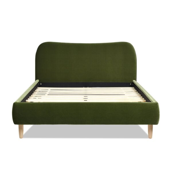 Roman - Queen Curved Headboard Upholstered Platform Bed - Olive Green