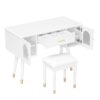 Elegant Vanity Makeup Table & Chair Set Modern Dressing Table With Organizer Writing Desk Charging Port Engineered Wood - White - Image 4