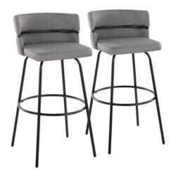 Cinch - Glam / Art Deco Fixed Height Barstool With Swivel With Round Footrest (Set of 2) - Black / Light Gray