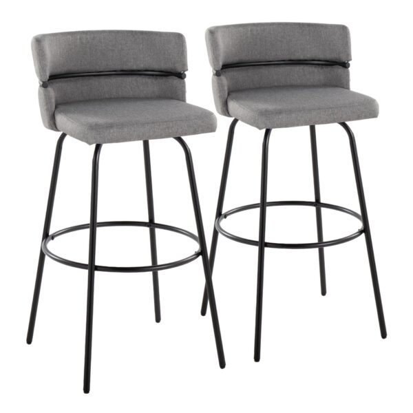 Cinch - Glam / Art Deco Fixed Height Barstool With Swivel With Round Footrest (Set of 2) - Black / Light Gray