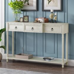 Console Table Sofa Table With Drawers For Entryway With Projecting Drawers And Long Shelf - Antique White
