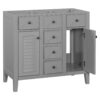 Bathroom Vanity Without Sink, Cabinet Base Only, Two Cabinets And Five Drawers, Solid Wood Frame - Gray - Image 9