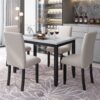 5 Piece Dining Set Table With 4 Thicken Cushion Dining Chairs - White / Beige / Black - Image 5