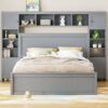 Queen Size Bed With All In One Cabinet, Shelf And Sockets - Gray - Image 15