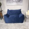 Allea - Velveteen Armrest Bean Bag Chair - Navy Blue - Image 4