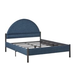 Queen Bed Frame Modern Upholstered Curved Headboard - Blue