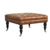Buffalo - Studded Leather Ottoman With Castor Legs - Tan - Image 7