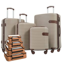 4 Piece Luggage Set Suitcase Set, Abs Hard Shell Lightweight Expandable Travel Luggage With 4 Packing Cubes, Tsa Lock, Spinner Wheels (16 / 20 / 24 / 28) - Khaki