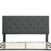 Twin Size Upholstered Platform Bed Frame With Button Tufted Linen Fabric Headboard - Dark Gray - Image 7