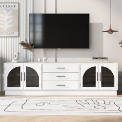 Modern Minimalist TV Stand For TVs Up To 75", Entertainment Center Media Console Cabinet With Adjustable Shelves For Living Room - White